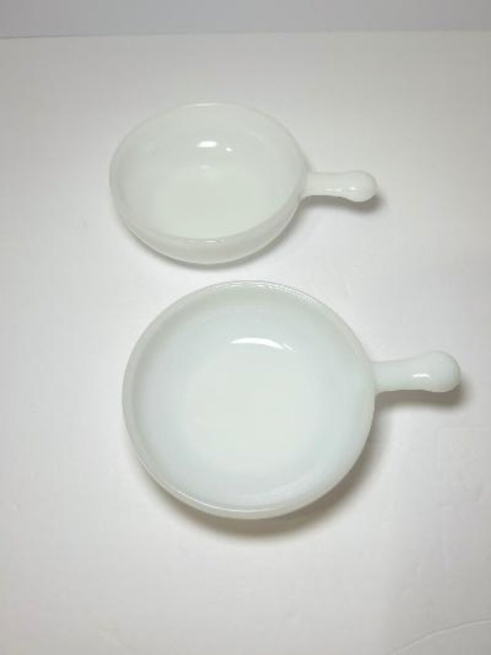 Vintage White Milk Glass Soup Chili Cereal Bowls w/ Handle Set of 2